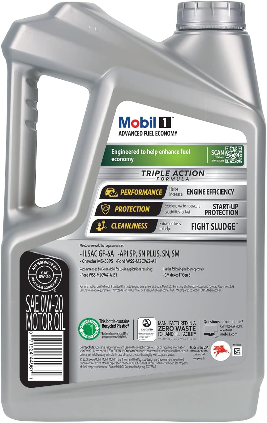 Mobil 1 Advanced Fuel Economy Full Synthetic Motor Oil 0W-20- 5 Quart