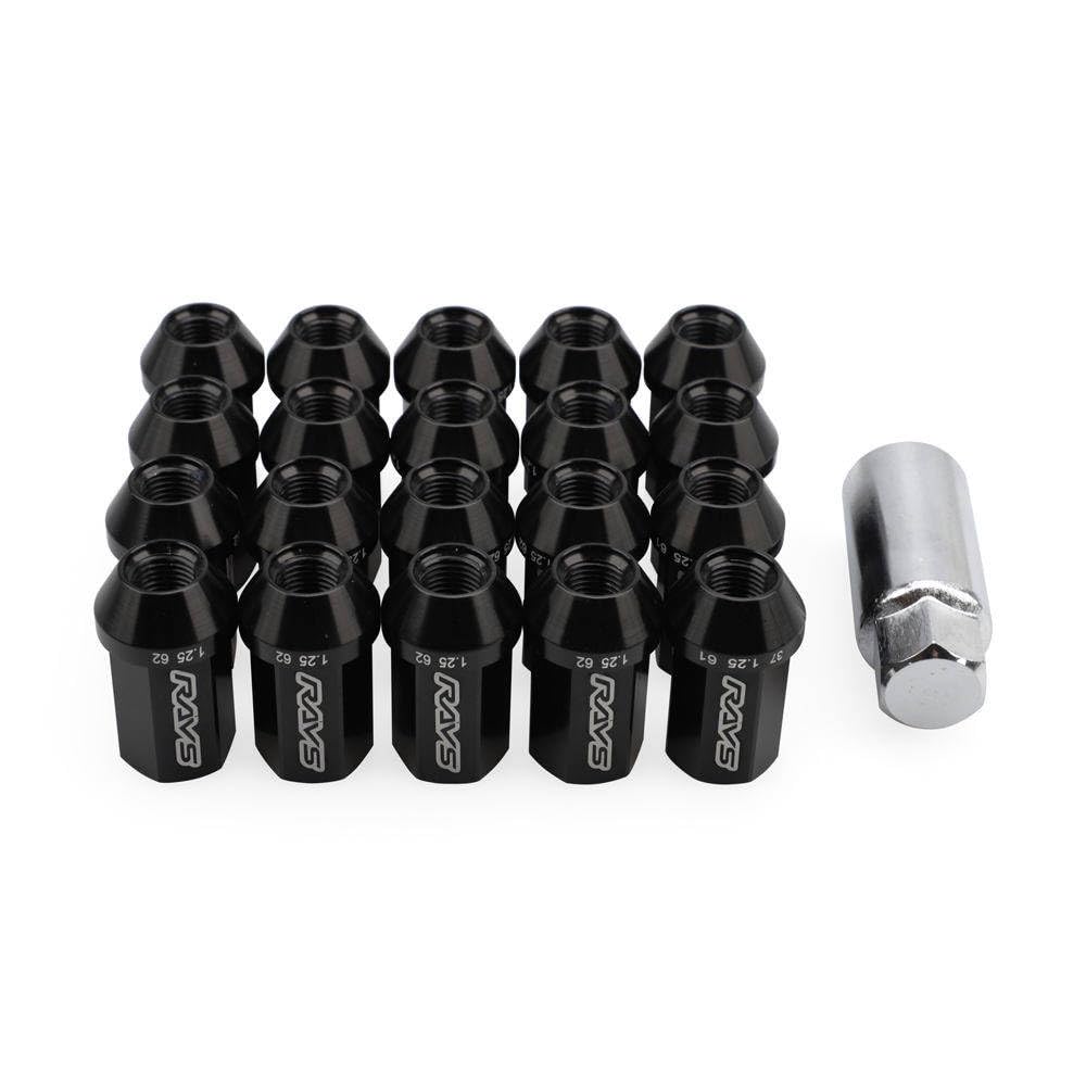 Genuine Volk Racing Rays Lug Nuts - L42 Straight M12x1.5 Lug Nuts - Closed End - 7075 Aluminum Lug Nuts - Locking Lug Nuts - Lug Nuts - Black - 16 Lug + 4 Lock Set + 1 Key - 20 Count(Pack of 1)