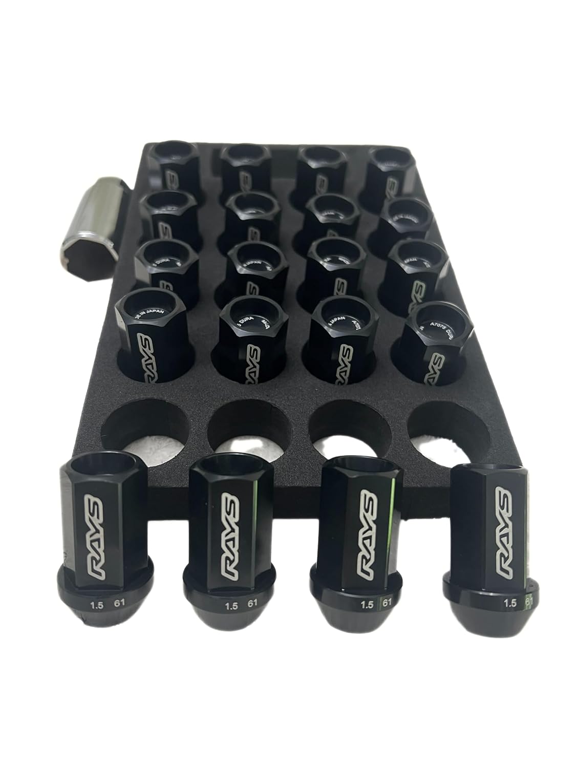 Genuine Volk Racing Rays Lug Nuts - L42 Straight M12x1.5 Lug Nuts - Closed End - 7075 Aluminum Lug Nuts - Locking Lug Nuts - Lug Nuts - Black - 16 Lug + 4 Lock Set + 1 Key - 20 Count(Pack of 1)