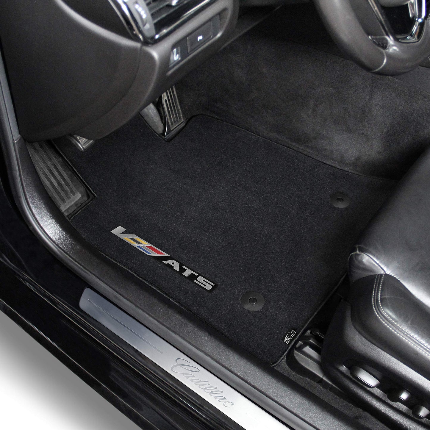 Lloyd Mats Custom-Fit Carpeted Floor Mats Premium Luxury Car Floor Liners for Cadillac ATS-V Coupe or Sedan 2016 (Charcoal, 2 PC - Sideways Logo)