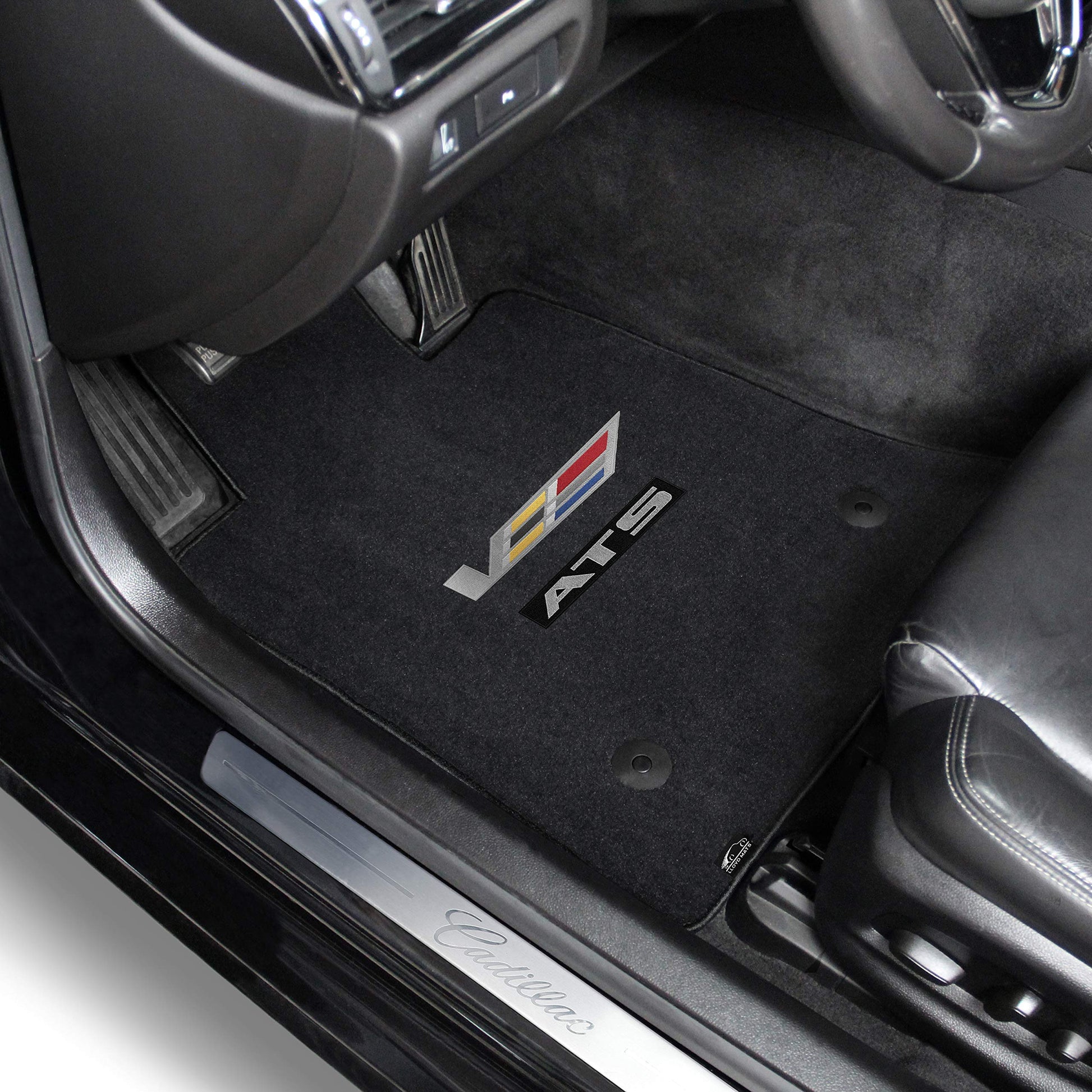 Lloyd Mats Custom-Fit Carpeted Floor Mats Premium Luxury Car Floor Liners for Cadillac ATS-V Coupe or Sedan 2016 (Charcoal, 2 PC - Sideways Logo)