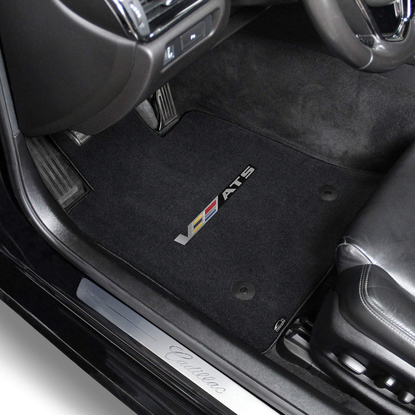 Lloyd Mats Custom-Fit Carpeted Floor Mats Premium Luxury Car Floor Liners for Cadillac ATS-V Coupe or Sedan 2016 (Charcoal, 2 PC - Sideways Logo)